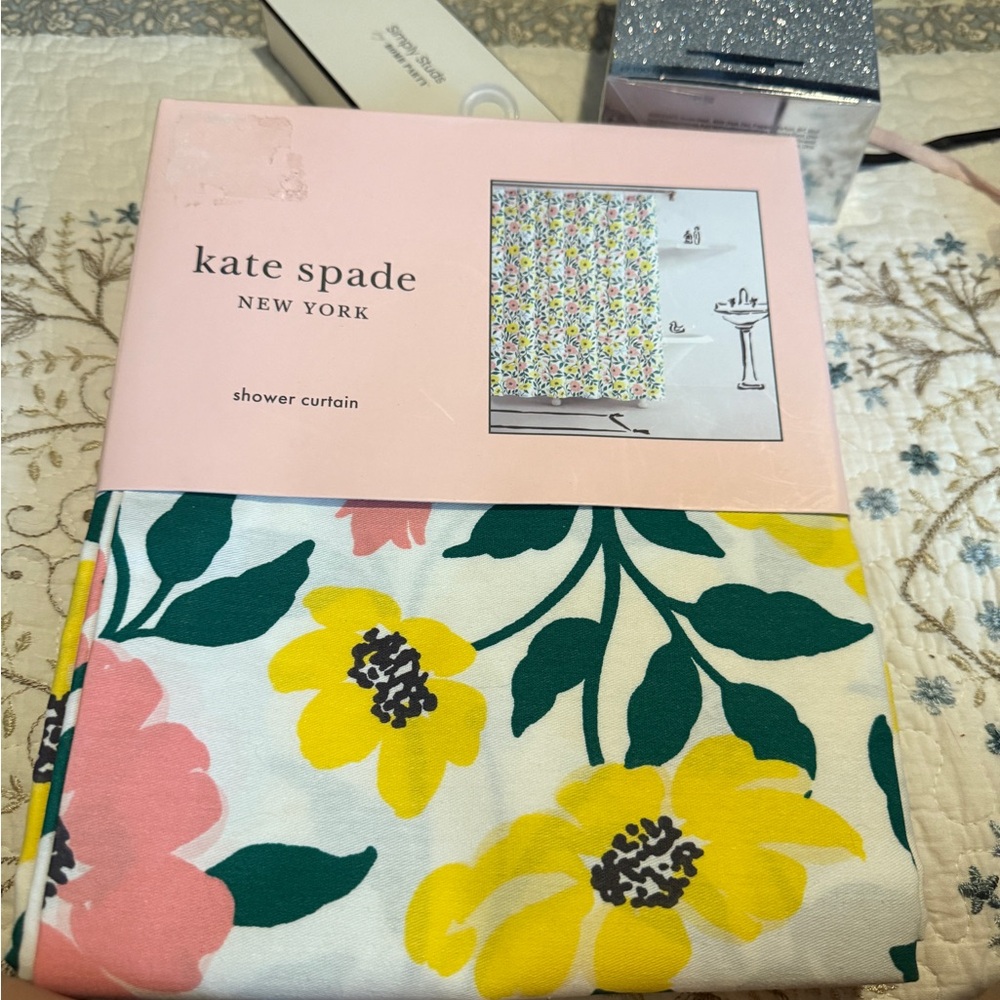 Kate Spade Yellow and Pink Floral Shower Curtain - Picture 2 of 2